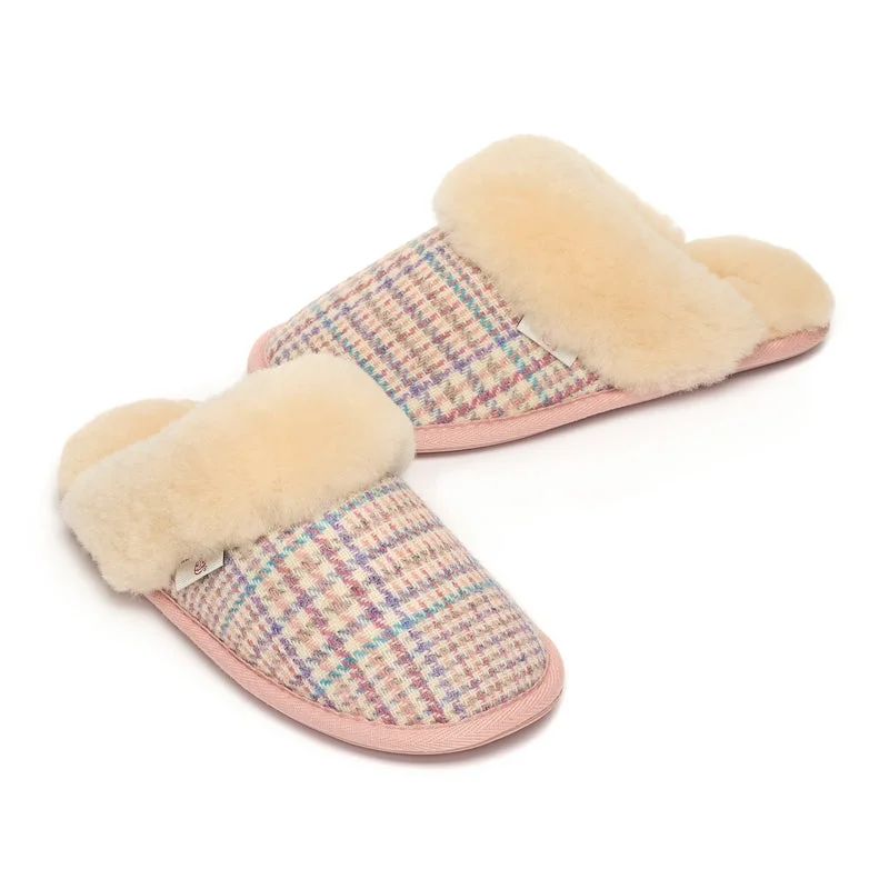 Kate - Harris Tweed Mule Slipper - Natural POW Check