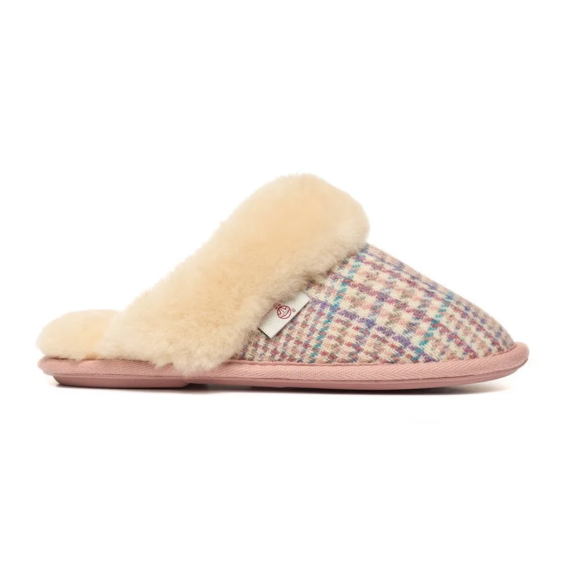 Kate - Harris Tweed Mule Slipper - Natural POW Check