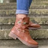 Round toe solid color short boots women's shoes