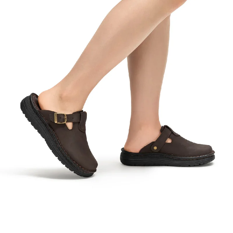 Sawyer - Leather Clog-Toe Sandal | Brown Nubuck