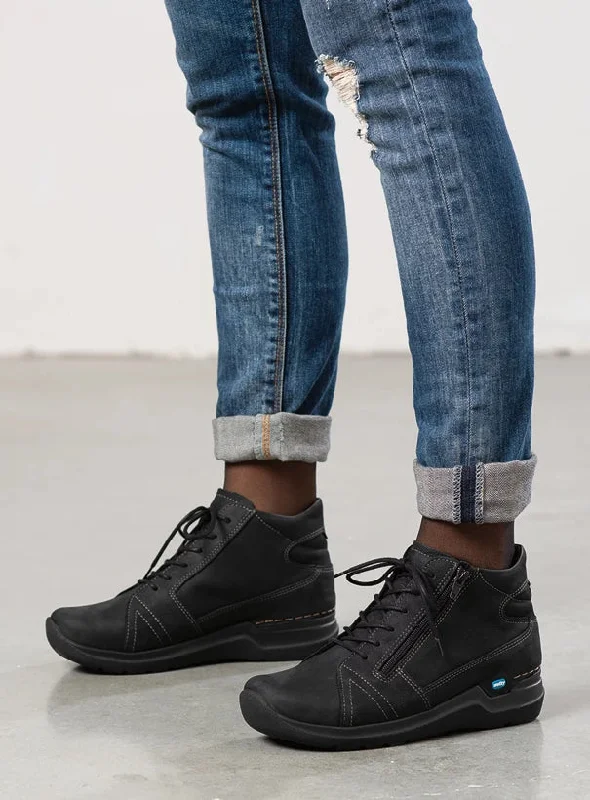 Wolky Why (Women's) - Black Nubuck Leather