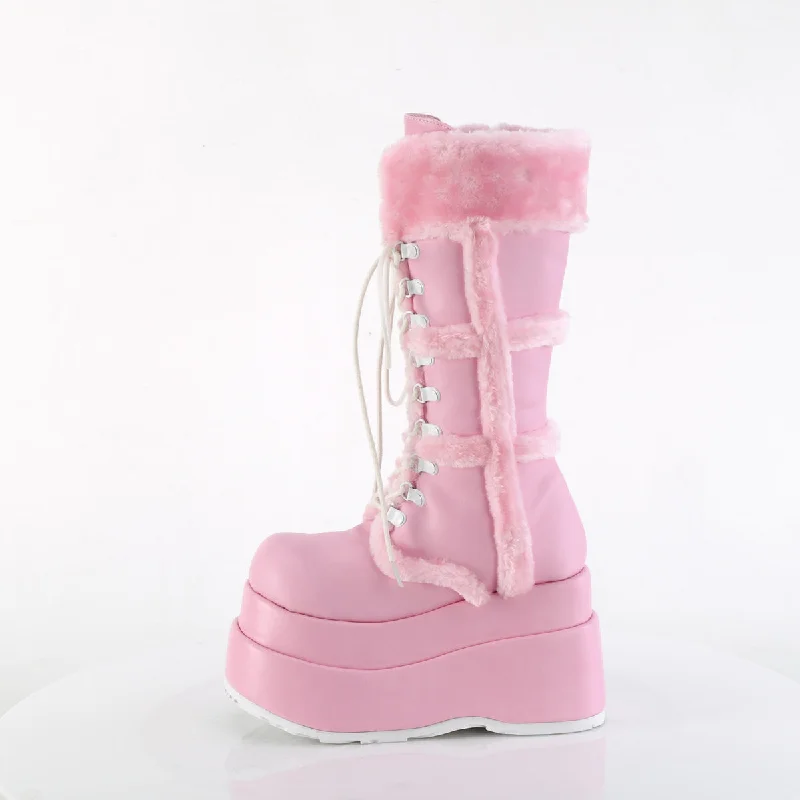 Bear 202 Baby Pink Furry Stomper Mid Calf Boots -DEMONA DIRECT