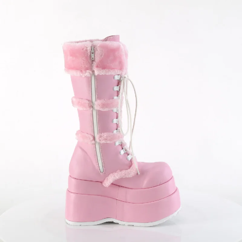 Bear 202 Baby Pink Furry Stomper Mid Calf Boots -DEMONA DIRECT