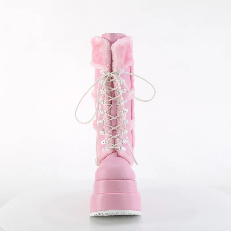 Bear 202 Baby Pink Furry Stomper Mid Calf Boots -DEMONA DIRECT