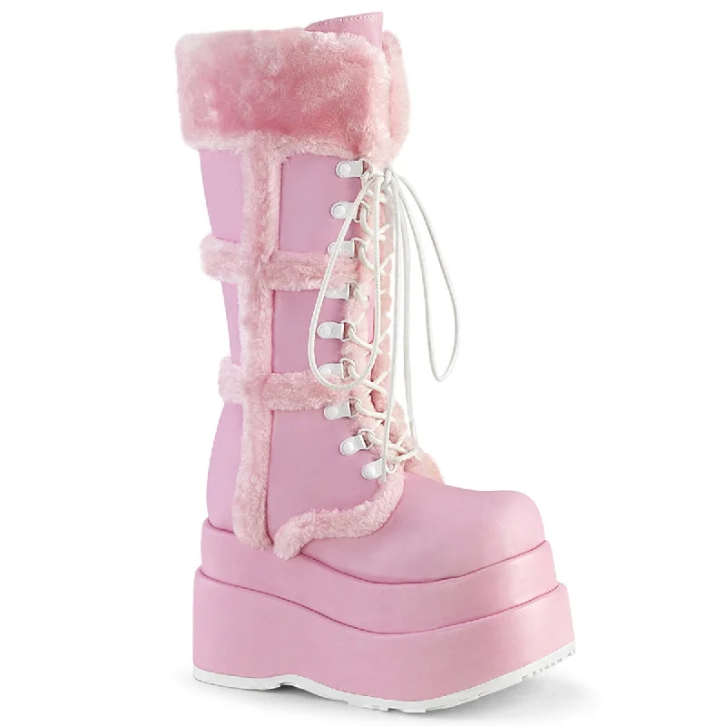 Bear 202 Baby Pink Furry Stomper Mid Calf Boots -DEMONA DIRECT