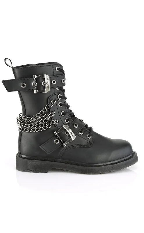 BOLT-250 Black Lace Up Chain Boots