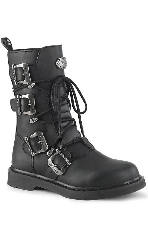 BOLT-265 Black Lace Up Buckle Boots