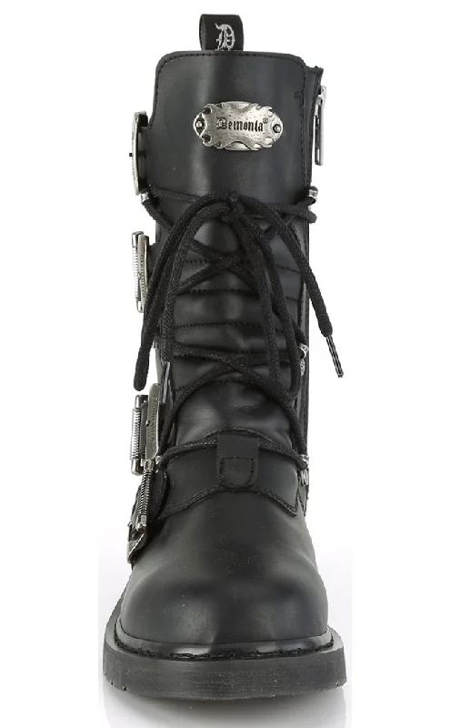 BOLT-265 Black Lace Up Buckle Boots