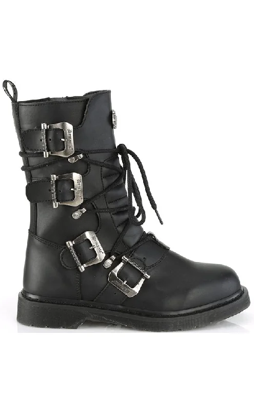 BOLT-265 Black Lace Up Buckle Boots