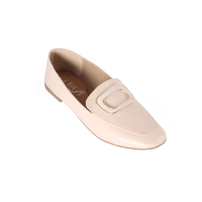 ""casual women shoes (100 % genuine leather) with metal buckle/ beige "" -8306