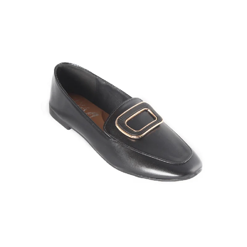 ""casual women shoes (100 % genuine leather) with metal buckle/ black "" -8305