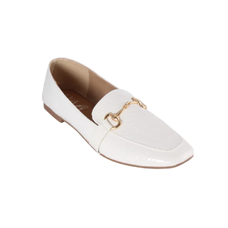 casual women shoes (100 % genuine leather) with metal buckle/ white -8302