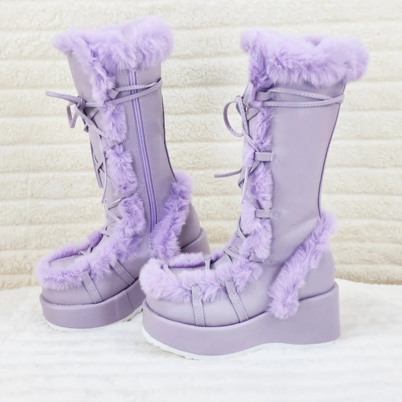 Cubby 311 Lilac Purple Furry Stomper Mid Calf Boots -DEMONA DIRECT