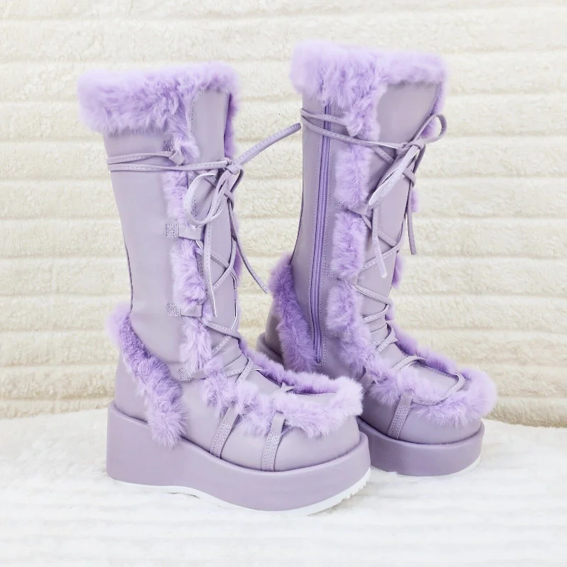 Cubby 311 Lilac Purple Furry Stomper Mid Calf Boots -DEMONA DIRECT