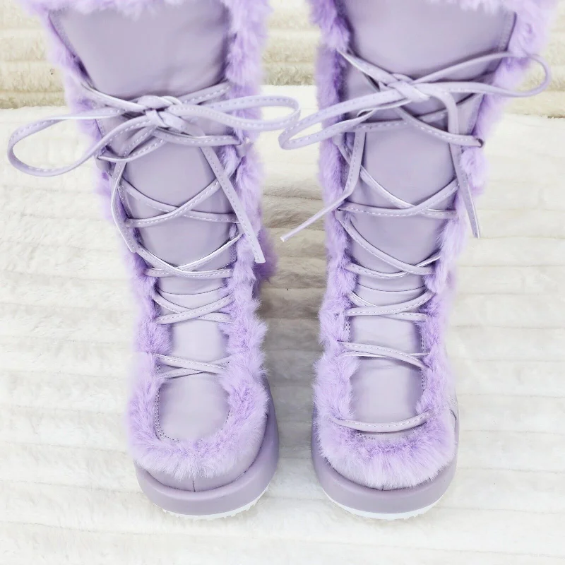 Cubby 311 Lilac Purple Furry Stomper Mid Calf Boots -DEMONA DIRECT