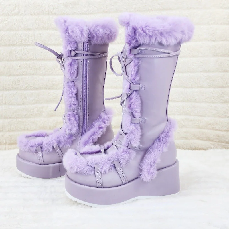 Cubby 311 Lilac Purple Furry Stomper Mid Calf Boots -DEMONA DIRECT