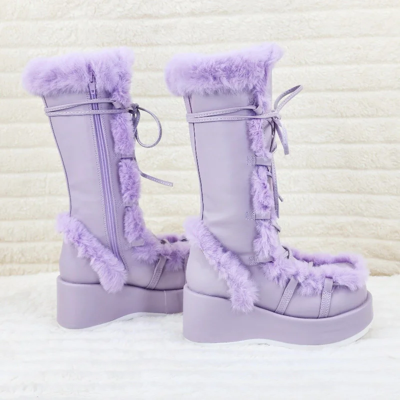 Cubby 311 Lilac Purple Furry Stomper Mid Calf Boots -DEMONA DIRECT