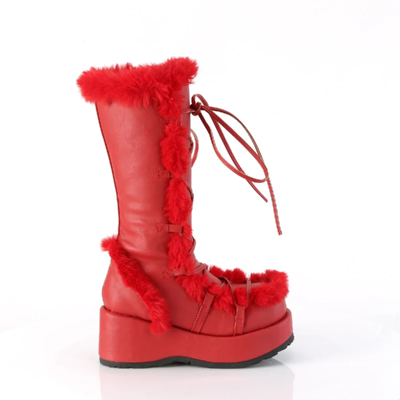 Cubby 311 Red Furry Stomper Mid Calf Boots -DEMONA DIRECT