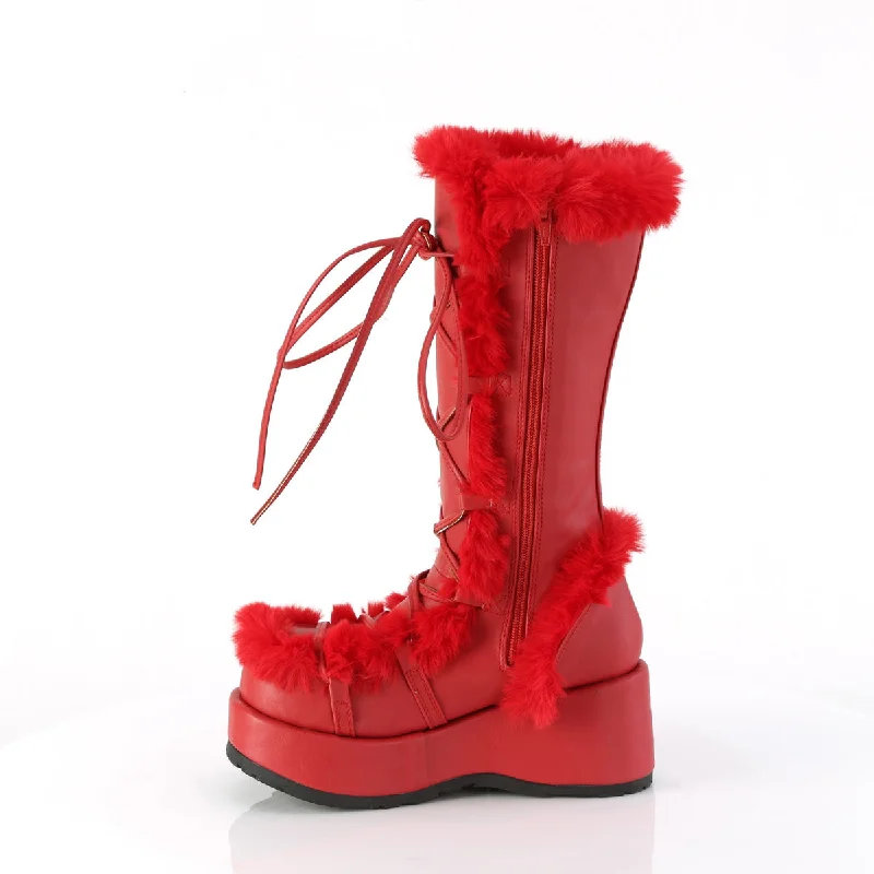 Cubby 311 Red Furry Stomper Mid Calf Boots -DEMONA DIRECT