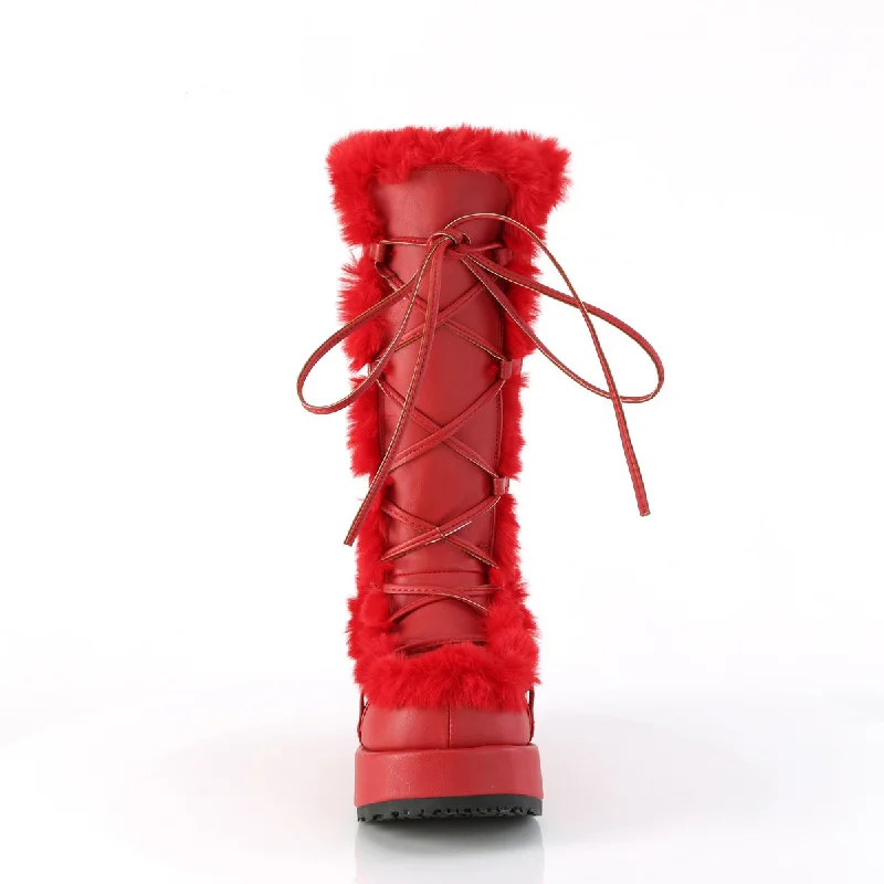 Cubby 311 Red Furry Stomper Mid Calf Boots -DEMONA DIRECT