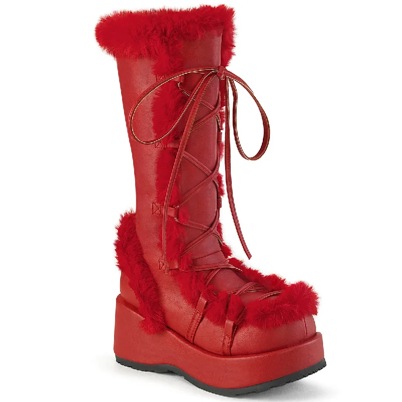 Cubby 311 Red Furry Stomper Mid Calf Boots -DEMONA DIRECT