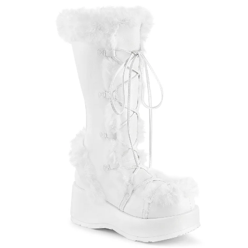 Cubby 311 White Furry Stomper Mid Calf Boots -DEMONA DIRECT