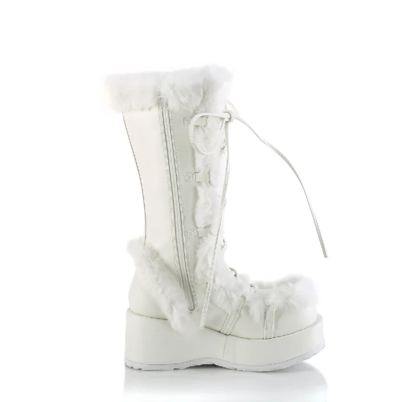 Cubby 311 White Furry Stomper Mid Calf Boots -DEMONA DIRECT