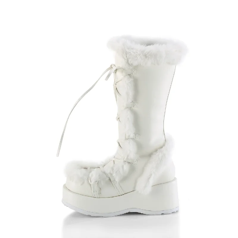 Cubby 311 White Furry Stomper Mid Calf Boots -DEMONA DIRECT