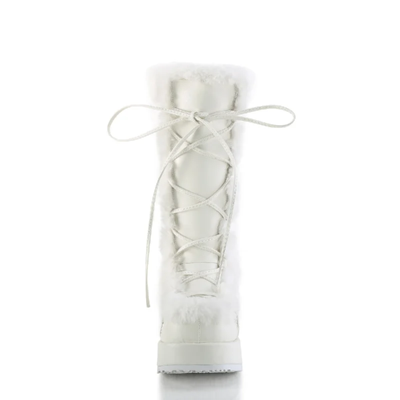 Cubby 311 White Furry Stomper Mid Calf Boots -DEMONA DIRECT