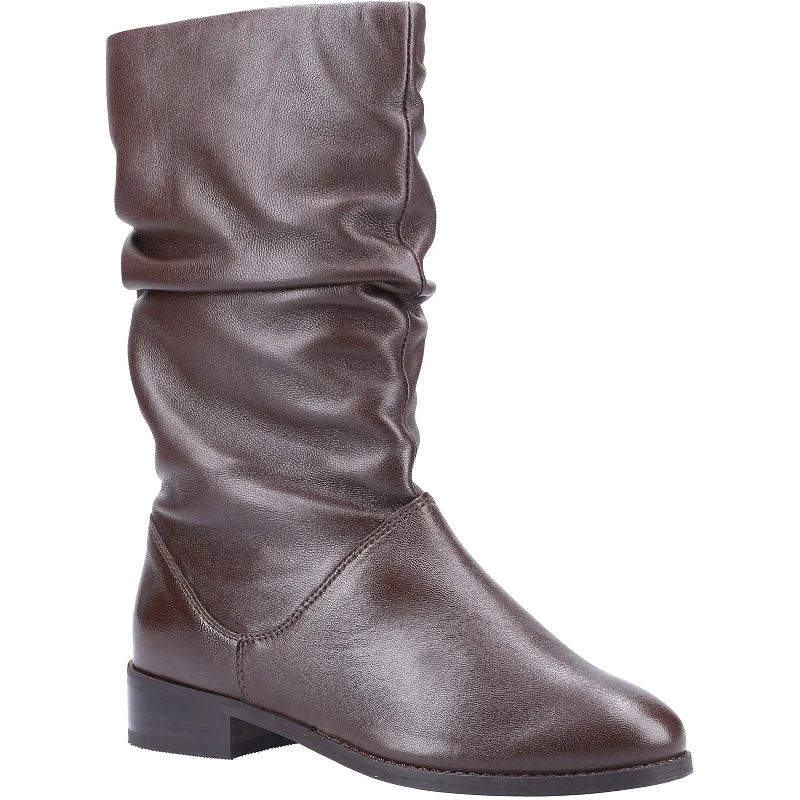 Dune Rosalindas Ladies Brown Leather Side Zip Mid-Calf Boots