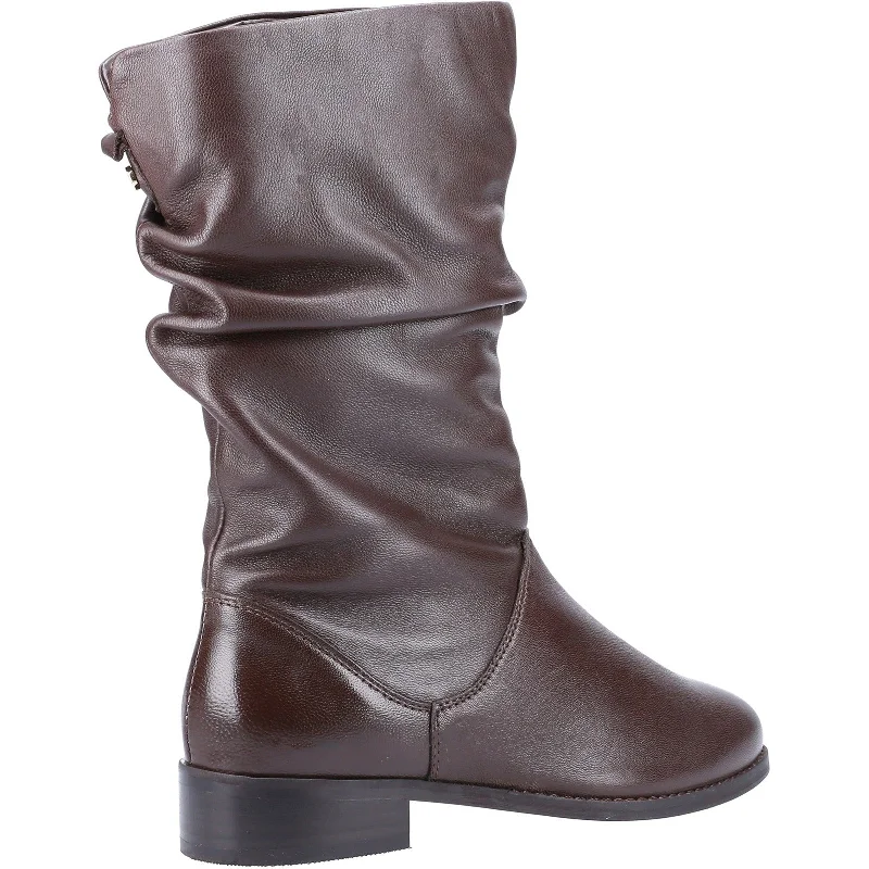 Dune Rosalindas Ladies Brown Leather Side Zip Mid-Calf Boots