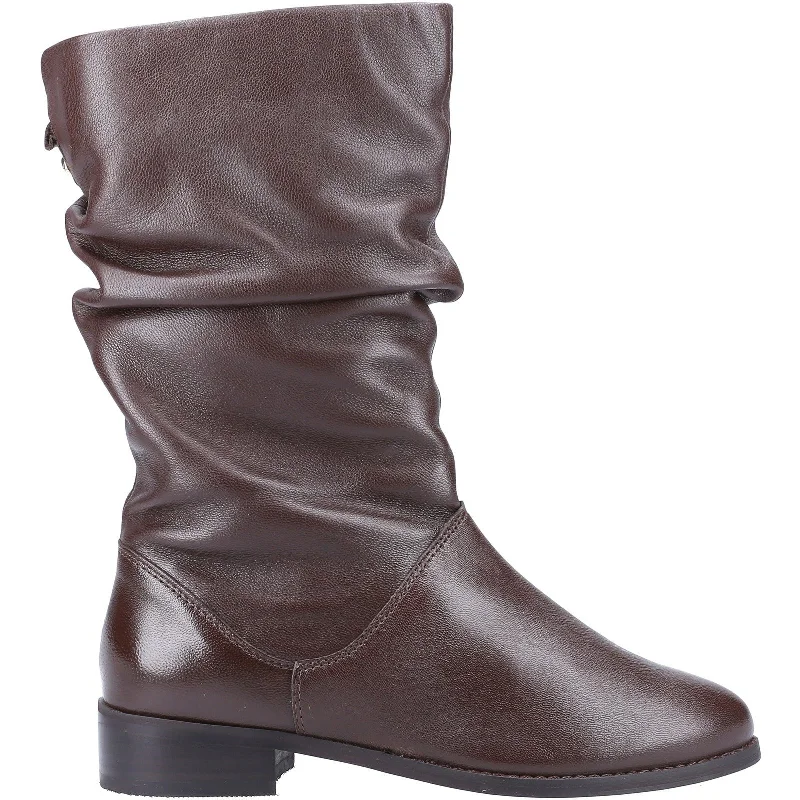 Dune Rosalindas Ladies Brown Leather Side Zip Mid-Calf Boots