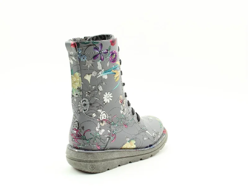 Heavenly Feet Martina 3 Ladies Grey Multi Fantasy Lace Up  Side Zip Mid Boots