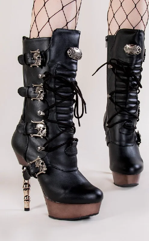 MUERTO-1026 Black & Pewter Steampunk Boots