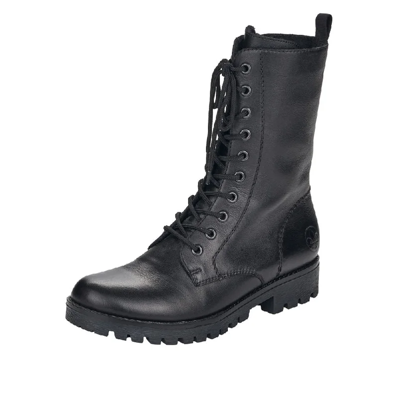 Rieker 78544-00  Ladies Black Leather Side Zip Mid-Calf Boots