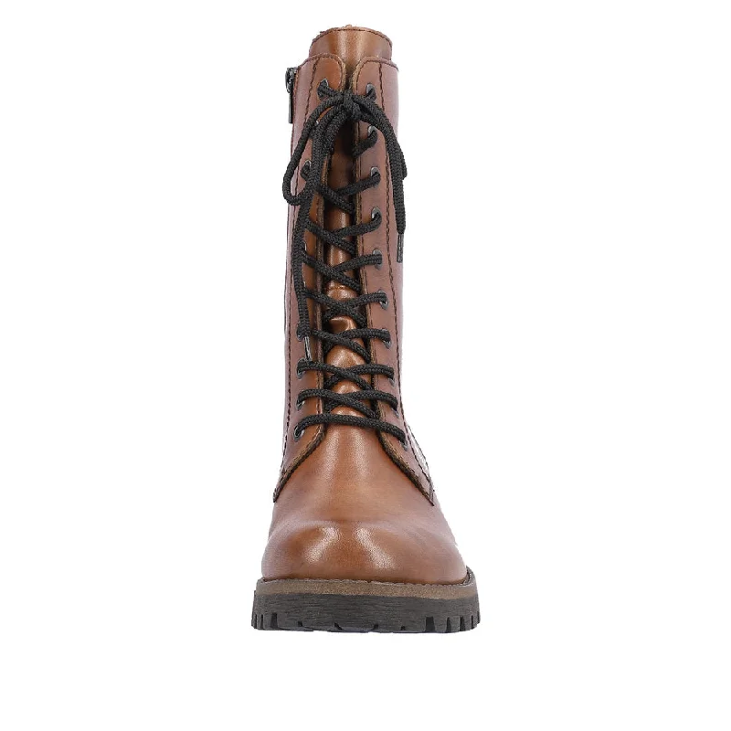 Rieker 78544-25  Ladies Brown Leather Side Zip Mid-Calf Boots