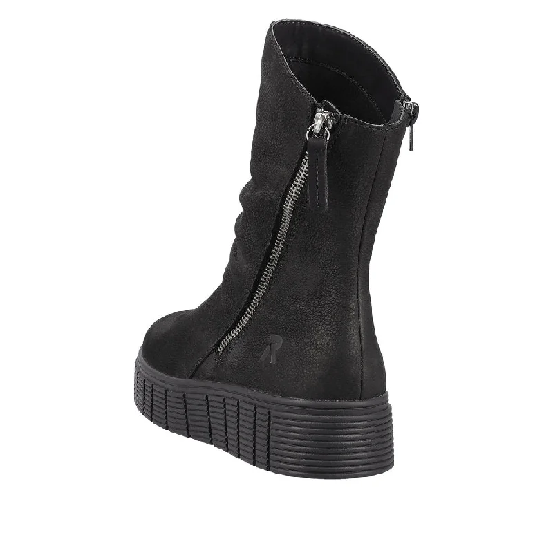 Rieker W1063-00  Ladies Black Suede Side Zip Mid-Calf Boots