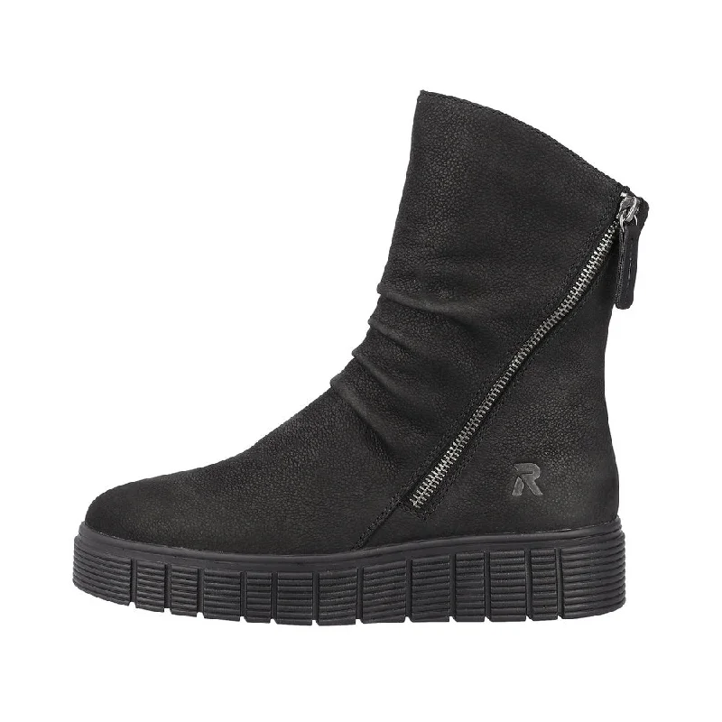 Rieker W1063-00  Ladies Black Suede Side Zip Mid-Calf Boots