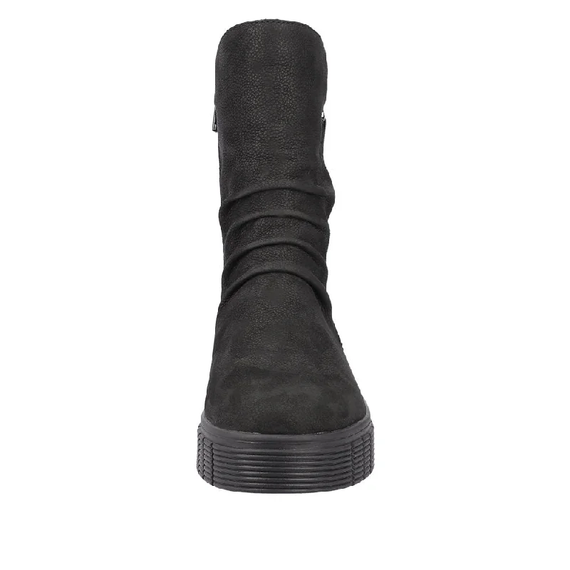 Rieker W1063-00  Ladies Black Suede Side Zip Mid-Calf Boots