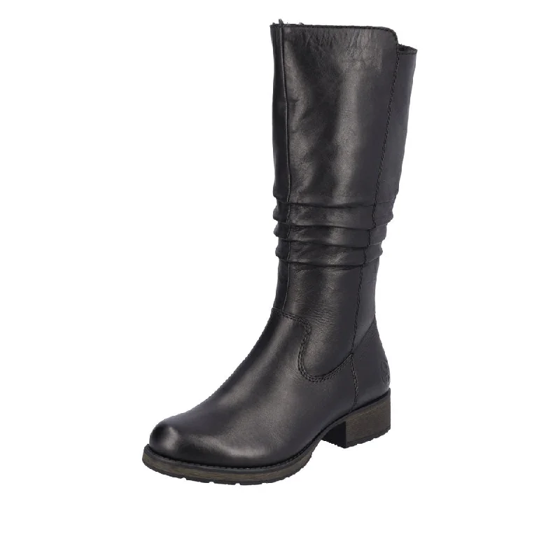 Rieker Z9563-00 Ladies Black Leather Side Zip Mid-Calf Boots