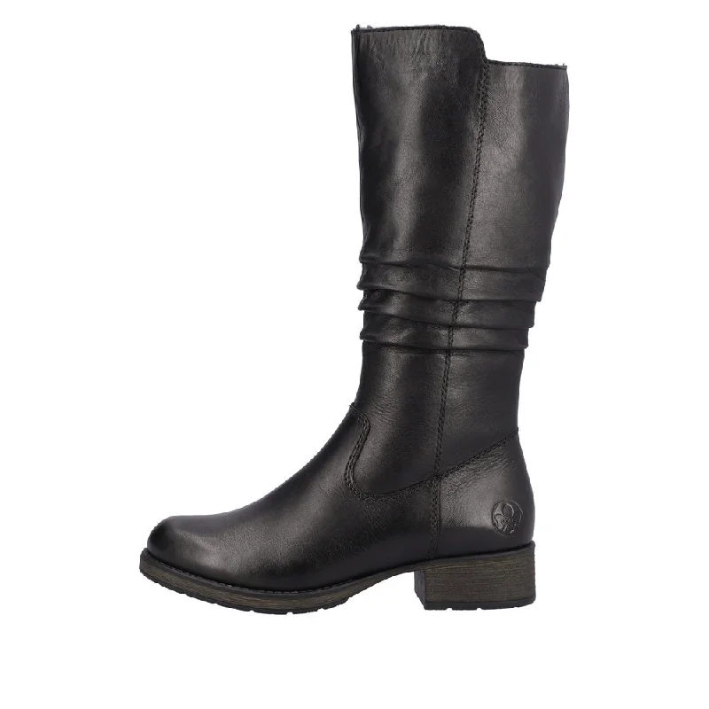 Rieker Z9563-00 Ladies Black Leather Side Zip Mid-Calf Boots