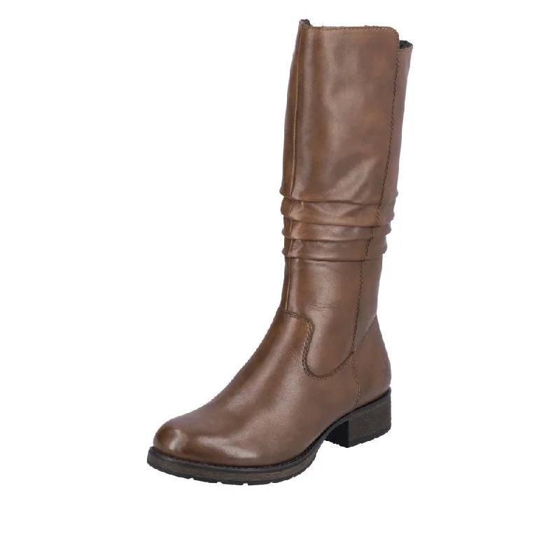 Rieker Z9563-22 Ladies Brown Leather Side Zip Mid-Calf Boots