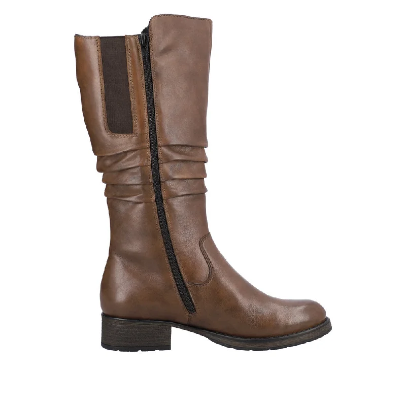 Rieker Z9563-22 Ladies Brown Leather Side Zip Mid-Calf Boots