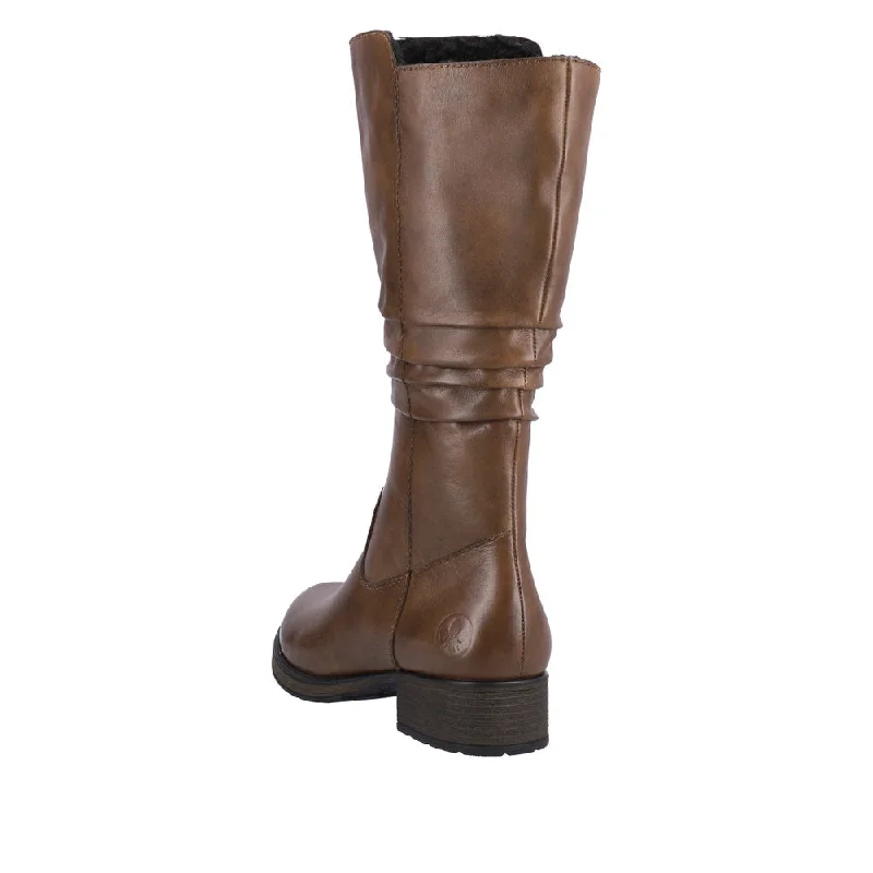 Rieker Z9563-22 Ladies Brown Leather Side Zip Mid-Calf Boots