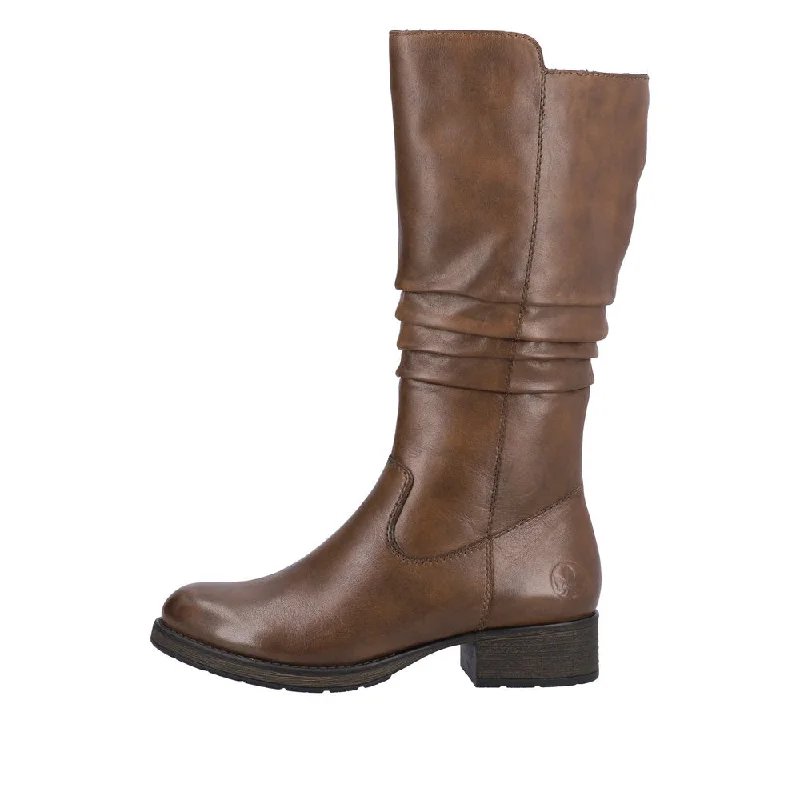 Rieker Z9563-22 Ladies Brown Leather Side Zip Mid-Calf Boots