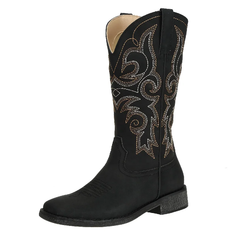 SheSole Women's Square Toe Cowboy Boots Black