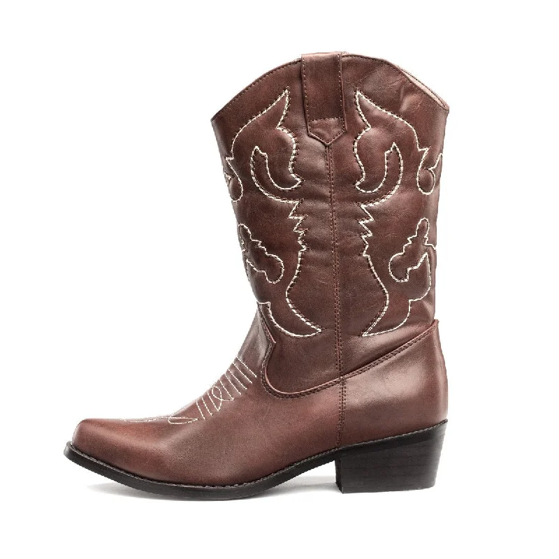 SheSole Womens Wide Calf Cowboy Boots Brown