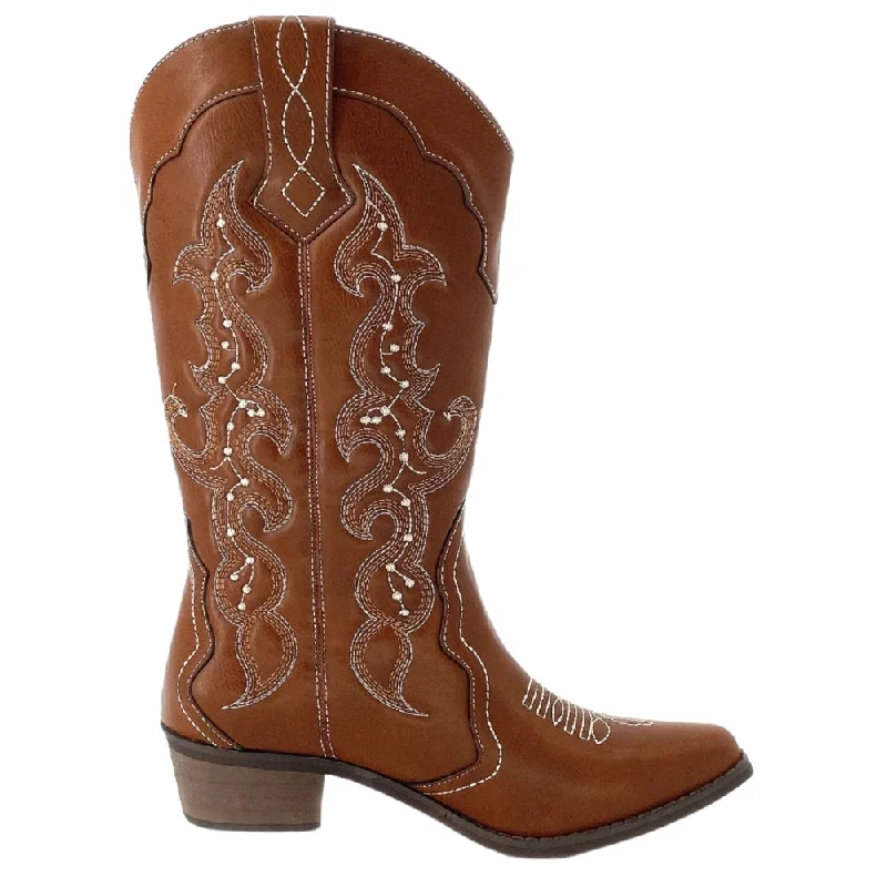 SheSole Womens Wide Calf Cowboy Cowgirls Boots Tan