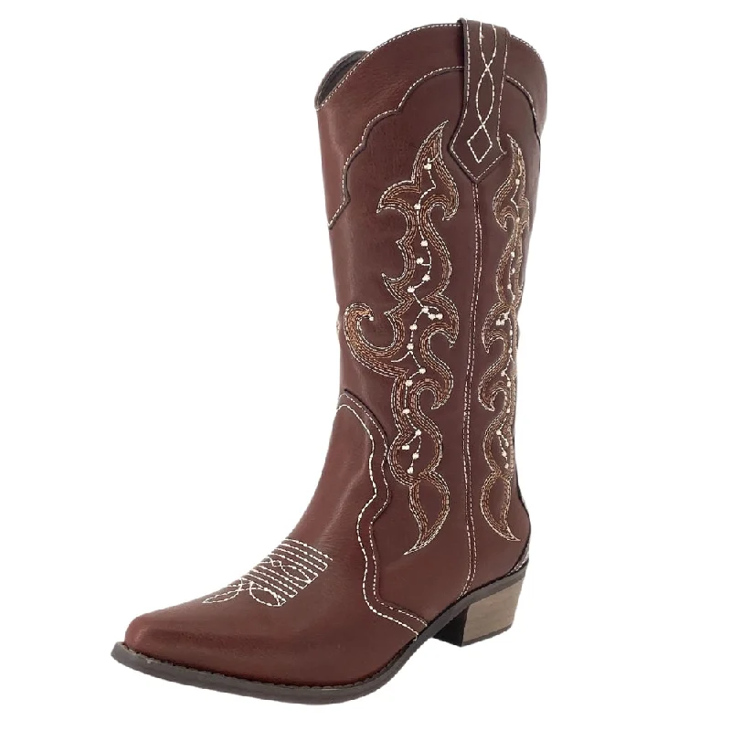 SheSole Womens Wide Calf Cowboy Cowgirls Boots Brown