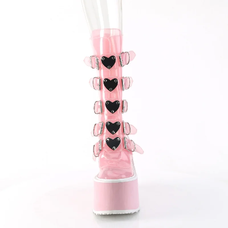 Swing 230C Clear Baby Pink Heart Plate Mid Calf Boots - Demonia  DIRECT